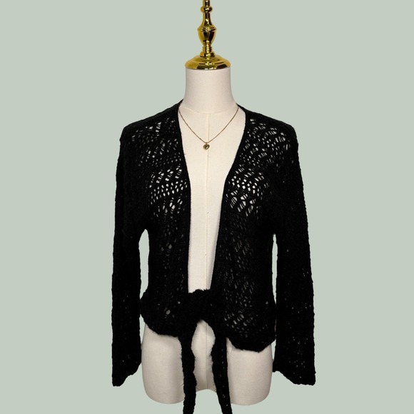 Faded Glory Sweaters - vintage 90s faded glory black open knit cardigan whimsygoth grunge fairy Y2K